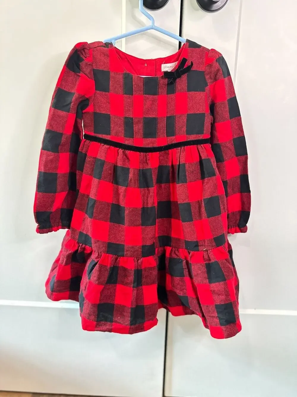 Tommy Bahama Red & Black Buffalo Plaid Girls Tiered Long-Sleeve Dress Size 3T Co